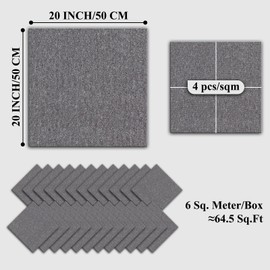 Lrlmct 20" X 20" Carpet Tiles, Carpet Squares, 24 Tiles/64.5 Sq.Ft per Box, Floor Carpet Tiles for Home Office Industry, Light Grey