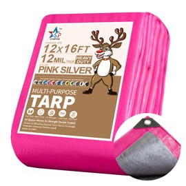 STARPYNG-12 Mil Pink/Silver 12x16 Feet Tarp-Heavy Duty Poly Tarp-Cover,Waterproof, UV Resistant, Weather Resistant, Cover Cars, Boats, Courtyards,Camping