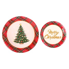 Christmas Tree Paper Dinnerware Set-Serves 20- Including 10 Inches Dinner Plates, Dessert Plates and Buffalo Napkins