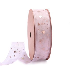 Holijolly Pink Star Sheer Ribbon - Snow Yarn Ribbon for Christmas - 3/4" x10 Yard