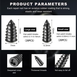 Ohleats 40 PCS Tire Repair Rubber Nail, Self-Service Vacuum Tire Repair Nail Kit, Tire Quick Puncture Repair Tools for Automotive Truck Tractor, Universal Car Accessories (Large&Small)