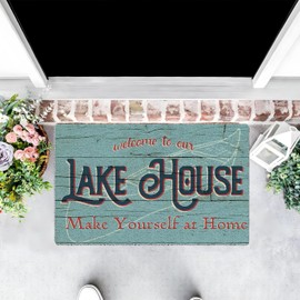 Qabliqo Lake House Decor Door Mat - Lake Welcome Mats Outdoor Entrance, Lake Decor, Lake House Decor for The Home, Lake Decor Bath Mat, Welcome to Our Lake House Make Yourself Ar Home, 17x30 Inch