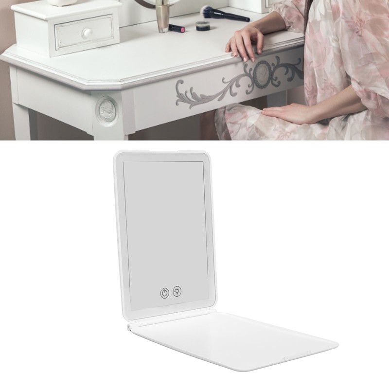 Lighted Makeup Mirror White Rechargeable ABS Housing Adjustable Brightness Portable