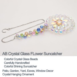 LUMITI Crystal Flower Suncatcher, Window Hanging Sun Catcher Ornament Rainbow Maker Indoor Outdoor Garden Patio Decor (Crystal AB)