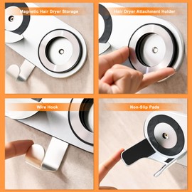 SEICHYGO Hair Dryer Holder Wall Mount Compatible with Dyson & Laifen (NOT for SE LITE), Adhesive Holder for All Magnetic High Speed Blow Dryer with Plug Cord Organizer Hook, (Aluminum Alloy, White)