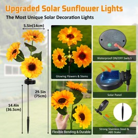 Sunflower Solar Lights Outdoor Garden Decor, 3 Pack with 9 Shiny Sunflower Lights, Solar Flowers Outdoor Waterproof for Garden, Courtyard Path, Back Yard, Patio, Flower Bed, A Great Gift for Women