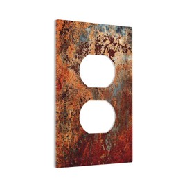 Old Grunge Texture Copper 1 Gang Duplex Receptacle Outlet Covers Wall Plate Red Blue Rustic Decorative Electrical Faceplate Lightswitches for Kitchen Bathroom Bedroom