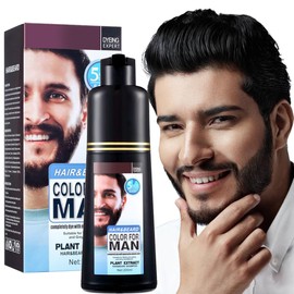 Men's Hair Mustache & Beard Dye for Gray Hair Coverage - Natural Black Color in 5 Minutes, Easy Application Shampoo for Facial Hair 200ml (Natural Black)