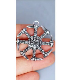 Fashion Jewelry Big WARRIOR VIKING SYMBOL SUN WHEEL Pendant 24" 925 Sterling Silver Necklace Men