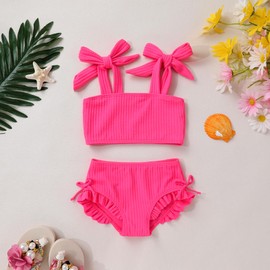 MAMAMI Toddler Swimsuit Girl Color Block Stripe Two Pieces Swimwear Baby Girl Summer Beach Bathing Suits