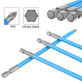 Gasea 10pcs 150mm 1/4 inch Hex Shank Long Phillips Driver Drill Bit Magnetic Cross Head Long Screwdriver Bits - PH2