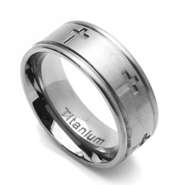 DoubleAccent 8MM Comfort Fit Titanium Wedding Band Cross Flat Ring (Size 6 to 14) Size 14