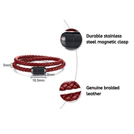 Globi Leather Bracelet For Men | Genuine Wrap Braided Leather Cuff Bangle Bracelet with Magnetic Stainless Steel Clasp For Men/Women (Red 8”)