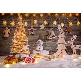 YongFoto 3x2m Vinyl Christmas Backdrop Photography Christmas Decoration on Wooden Background Backdrops for Photography Photo Shoots Photo Background Studio Props