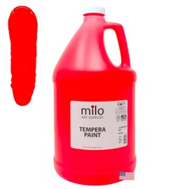 milo Fluorescent Red Neon Tempera Paint | 128 oz Bottle, 1 Gallon | Glows UV in Black Light | Non-Toxic Made in USA | Washable Bulk Art Paint for Party, Student, Classroom, Artist