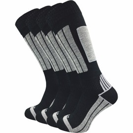 GAWILO Ladies Ski Socks with Padding (Pack of 4) 20% Warm Wool, black