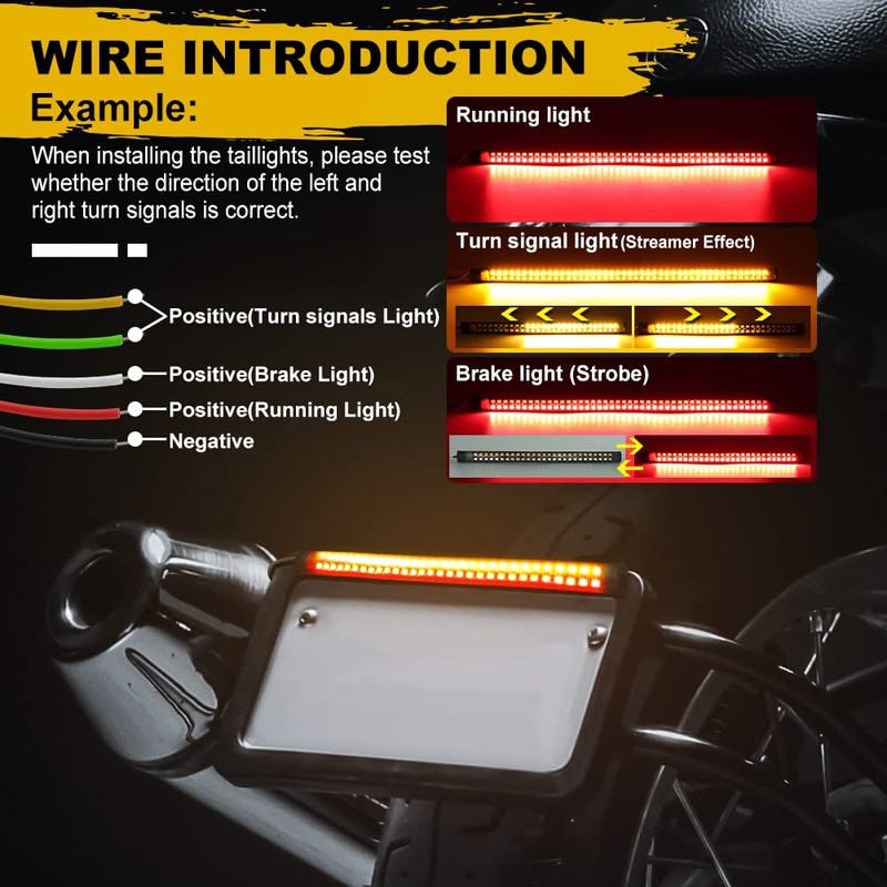 Vooda Motorcycle LED Tail Light Strips,11.8" Double color LEDs Brake