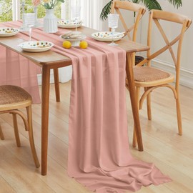 Horbaunal 12 Pack Dusty Rose Chiffon Table Runners 10FT Sheer Chiffon Runner 29x120 Inches Romantic Boho Rustic Table Runner for Wedding Party Bridal Baby Shower Table Decorations