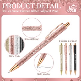 Feifeiya 50 Sets Sweet 16th Birthday Party Favors for Guests, Include Sweet Sixteen Glitter Ballpoint Pens with Thank You Cards, Thank You for Coming to My 16 Years Birthday Party Supplies (Classic)