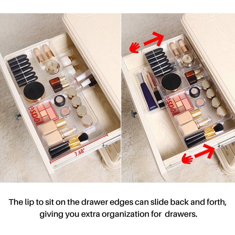 Oubonun Expandable Drawer Organizer 11.1” to 19.2” Width, Shallow Cosmetic