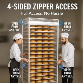 tiscover Bun Rack Cover – Transparent PVC with 4 Sided Zippers – Universal 20 Tier Sheet Pan & Speed Rack Cover – Heavy Duty, Waterproof & Dustproof Bread rack cover Bakery Rack Cover