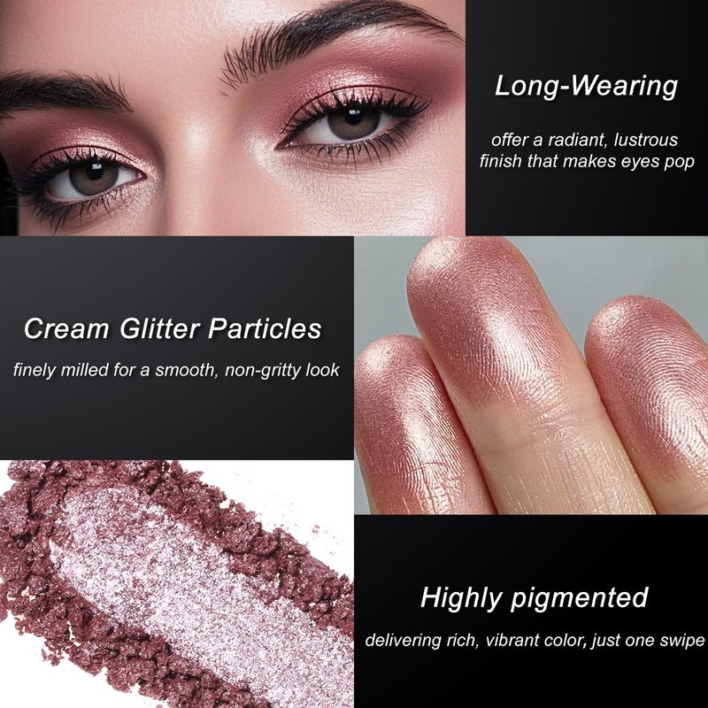 DE'LANCI Rose Gold Glitter Eyeshadow, Metallic Rose Gold Eyeshadow, Creamy