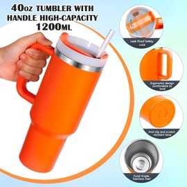 BELYQLY New Version 40oz Stainless Steel Vacuum Insulated Tumbler with Lid and Straw for Water, Smoothie and More, Iced Tea or Coffee (Tiger Lily)