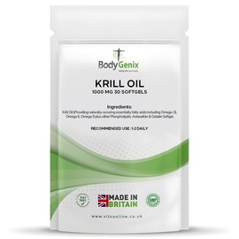 Bodygenix Krill Oil 1000mg Softgels - Omega 3 Fatty Acids Natural Food Supplement - 30 Caps