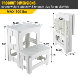 Folding 2-Step Stool for Adults Kids Non-Slip Collapsible Portable Step Stool for Kitchen Home Toilet Bedroom Office Bathroom Rv,Holds 300 Lbs(White)