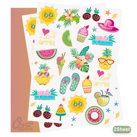 Ovasorve Summer Pool Party Temporary Tattoos for Kids, 44 Glitter Styles Hawaiian Luau Themed Tattoos, Tropical Beach Party Favors, Birthday Party Supplies