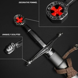 Crusader Knight Templar Short Sword Prop - Medieval Style with Cast Metal Handle - Renaissance Blade with Sheath - Prop Sword for Cosplay and Costume Parties - Brown