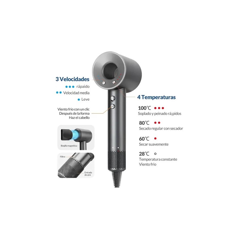 Secador De Pelo Alta Velocidad Profesional Iones 5en1 1600w