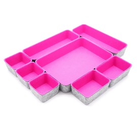 Welaxy desk drawer organizers tray dividers felt storage bin sturdy soft for office suppliers entryway catchall key holder makeup crafts pens decluttering 8-piece gift solution for mom(‎hot pink)