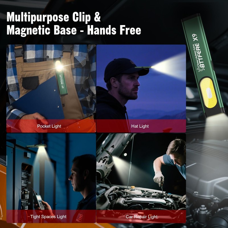 Bttfere 2 Pack Pocket Flashlight EDC Clip Light with Magnetic