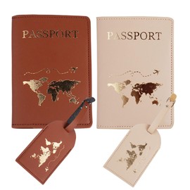Snogisa Passport Wallets Travel Holder Set,his and her passport holder and luggage tags,honeymoon essentials,newlywed travel gifts for Couples