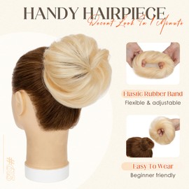 Hairro Human Hair Messy Bun Hair Piece For Women Real Hair Scrunchies Messy Bun Extension Remy Updo Wrap On Bun Accessories Rubber Band Chignon Ballet Hair Bun 25g #613 Light Blonde