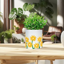 Midogaigai Boho Daisy Flower Pot,Cute Unique Planters for Indoor Plants,Colorful Plant Pots with Drainage,Funny Succulent Gardening Pots for Plants,Plant Gifts for Women(White,5.4in)