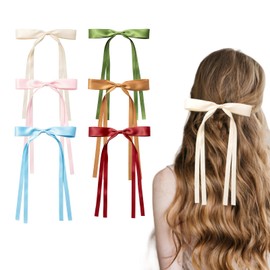 AOKSUNOVA Pack of 6 hair bows, women's hair clips with bow, bows hair girls hair bows for party, women, girls (red, beige, pink, sky blue, avocado green, coffee)