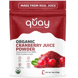Quay Naturals Organic Cranberry Juice Powder, 4oz | Made from US-Sourced Cranberries | USDA Organic, Freeze-Dried, Non-GMO, No Additives | For Smoothies & Baking