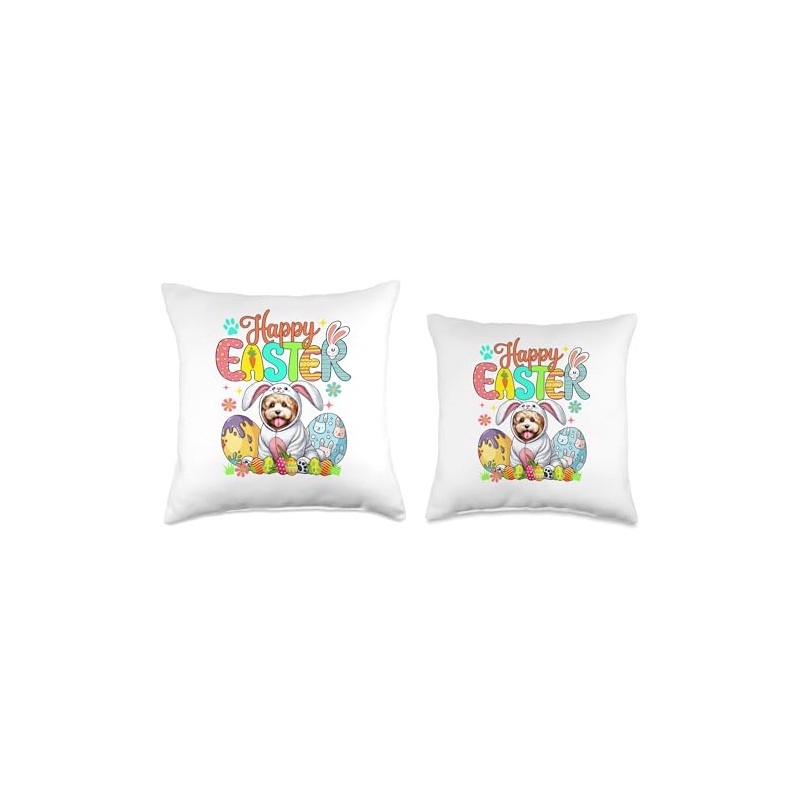 Happy Easter Cockapoo Cosplay Bunny Chocolate Eggs Owner Throw Pillow