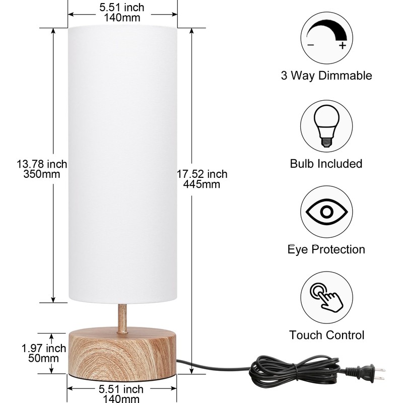 Bedside Table Lamp, 3 Way Touch Control Table Lamp with