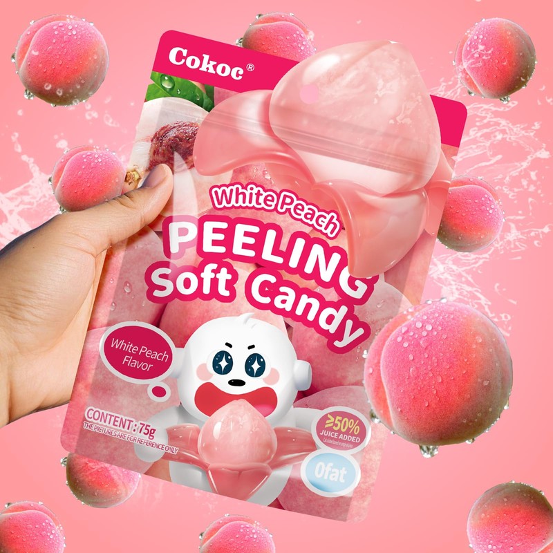 COKOC Peelable Gummies Peach,Peeling Gummies Peach Candy,Individual Packaging 2.64oz Bag