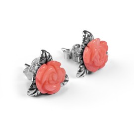 HENRYKA Rose Stud Earrings in 925 Sterling Silver, Coral | Flower Jewellery | Vallentine's Gifts for Her | Classic Accessories for Women