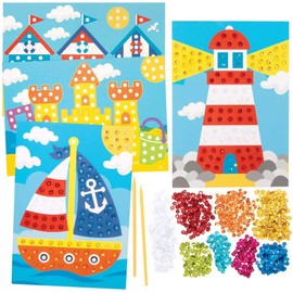 Baker Ross FE297 Seaside Sequin Art Kits - Pack of 4, Make Your Own Childrens Art Set, Creative Activities for Kids, Decorate Your Own Arts and Crafts Project