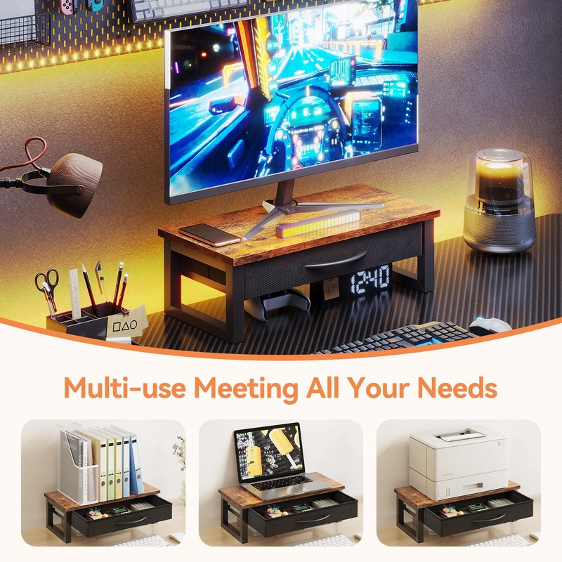HEWORLIF Computer Monitor Stand Riser with Drawer, 2-Tier Desk Accessories