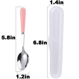 Goeielewe Grapefruit Spoons with Round Serrated Edges for Citrus Kiwi Fruit and Dessert, Ceramic Handle Stainless Steel Dessert Spoons with Storage Box (Pink)