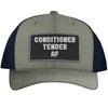 Conditioner Tender AF - Leather Black Patch Engraved Trucker Hat,