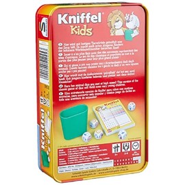 Schmidt Spiele 51245 BMM Kniffel Kids, Bring Me Along Game in Metal Tin, Colourful