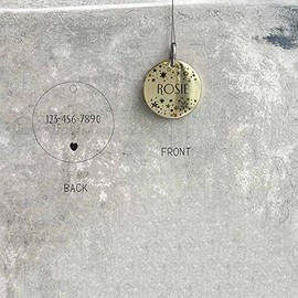 Placas de Identificación para Perros Gatos Personalizadas Personalizado para Collar de Mascota Nombre Un Cielo Lleno de Estrellas Corazones Relámpago Extra Pequeño Doggie con Grabado Frontal y Posterior Placa de Cobre Latón Brillante