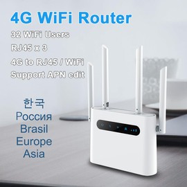 HOSAYA Portable WiFi 4G SIM Card WiFi Modem LTE CPE 32 WiFi User RJ45 Port X 3 Four Large Antennas WiFi Router Wifi Hotspot Desktop or Wall Mountable